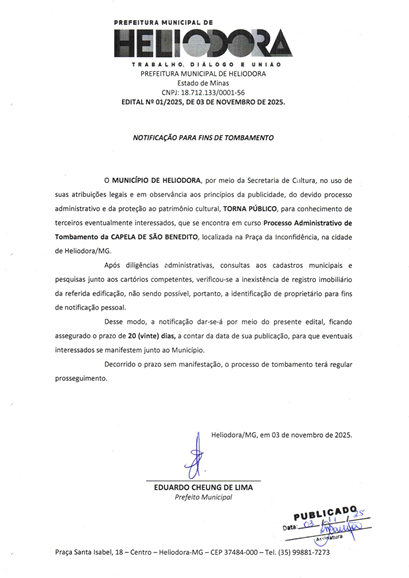 Edital 01/2025 - Notificação para fins de tombamento